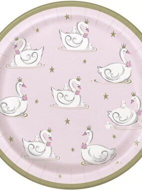 Pink Swan Birthday Round Dinner Plates Party Supplies 8 Count